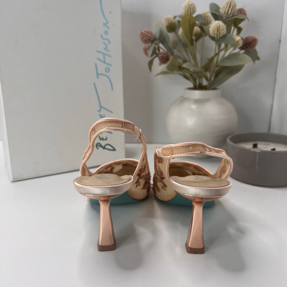 Betsey Johnson Nikki Floral Sequin Slingback Pointed Toe Heel Blush Women 7M - Picture 4 of 11